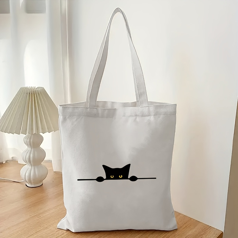 Tote Bag Canvas Print - Doğrusal Kedi Baskı Desenli Moda Kanvas