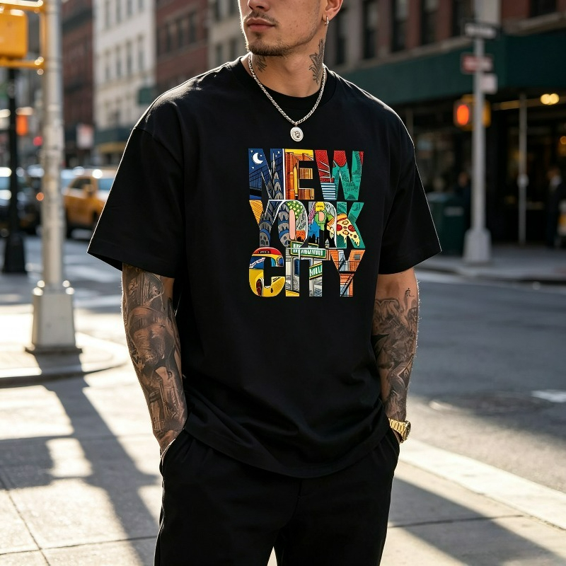Street Style New York Fashion - NEW YORK CITY Grafikli Erkek Tişörtü