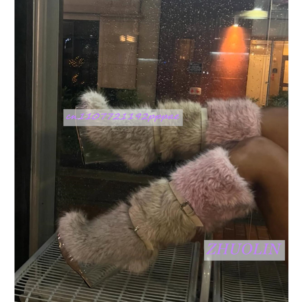 Street Fashion Winter - Kış Gradyan Tüylü Şeffaf Dolgu Topuklu