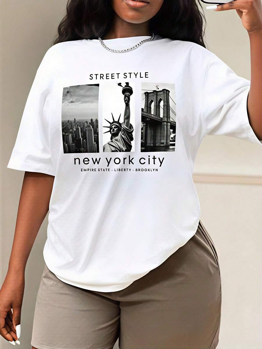 Street Style New York Fashion - Sokak Stili, Kadın Tişörtü, New York