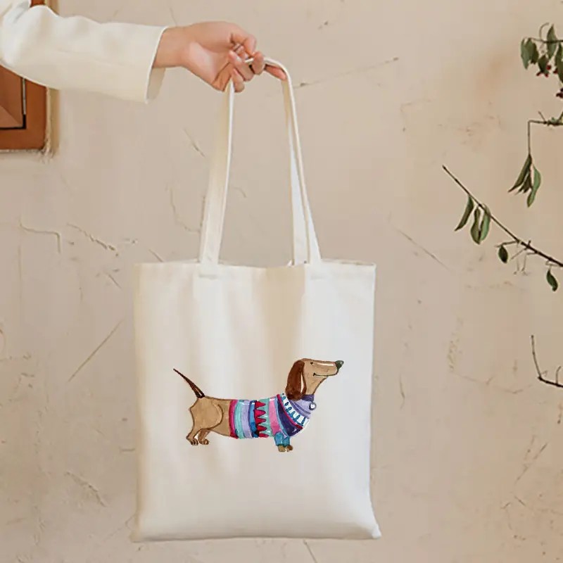 Tote Bag Canvas Print - Sevimli Dachshund Komik Çanta Omuz Çantaları