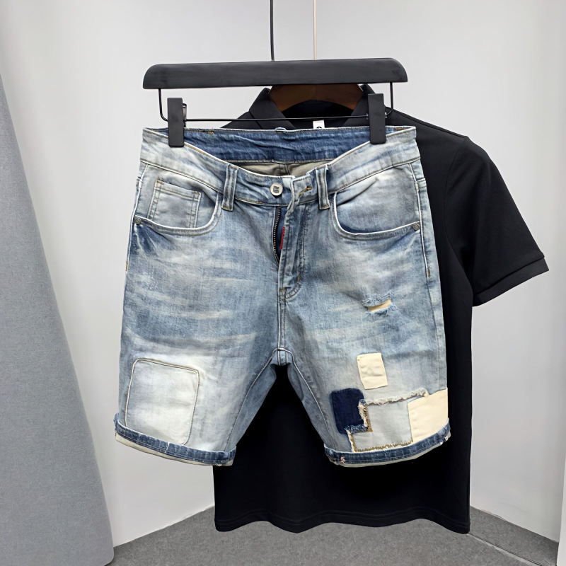 Street Fashion Baggy - Düz Erkek Kot Şort Yırtık Jorts