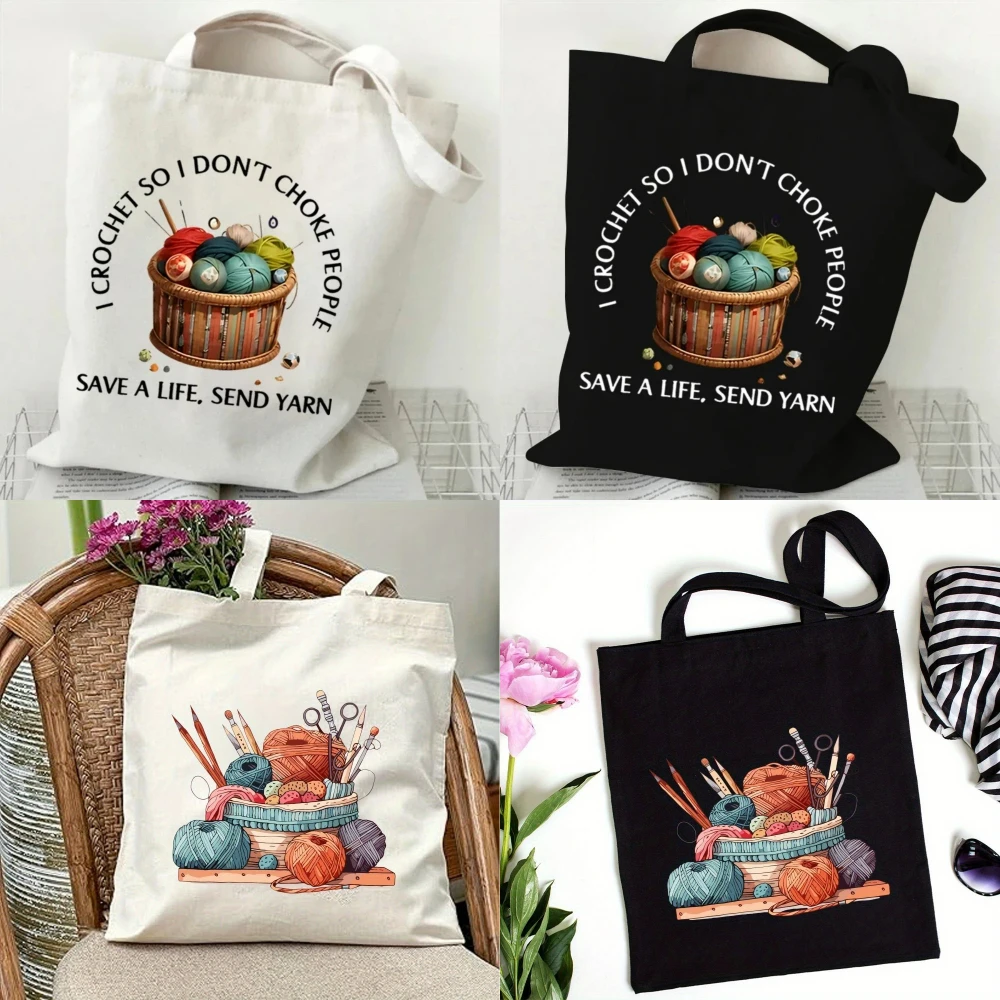 Tote Bag Canvas Print - Kadınlar için Klasik Yün Top Örgü