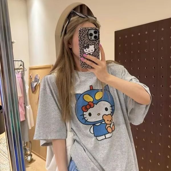Street Summer Fashion - Kısa Kollu Hello Kitty Baskılı Tişört