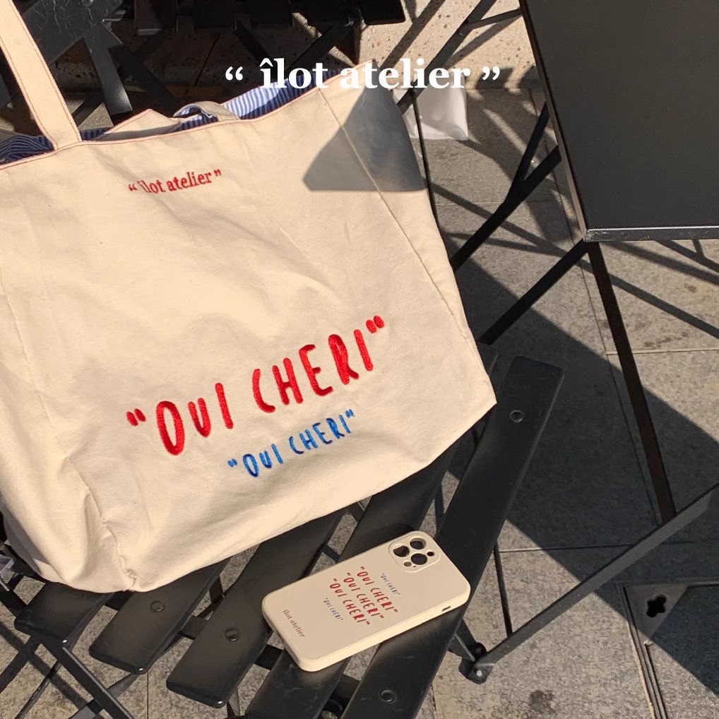 Tote Bag Canvas Print - Çok Yönlü Çift Çizgili İşlemeli Bez