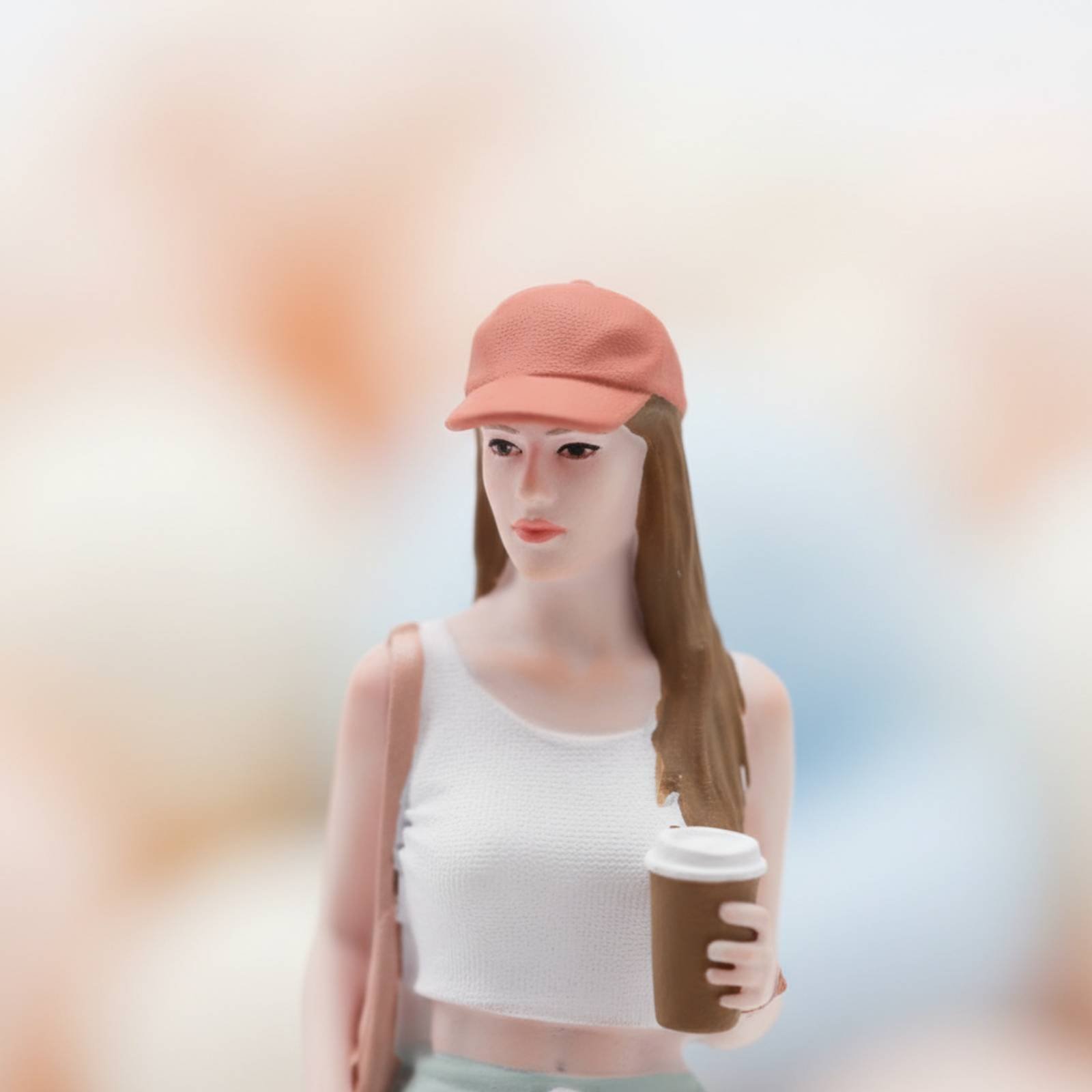 Street Fashion Pose - Kahve Tutan Kız Figürü Renkli Sokak