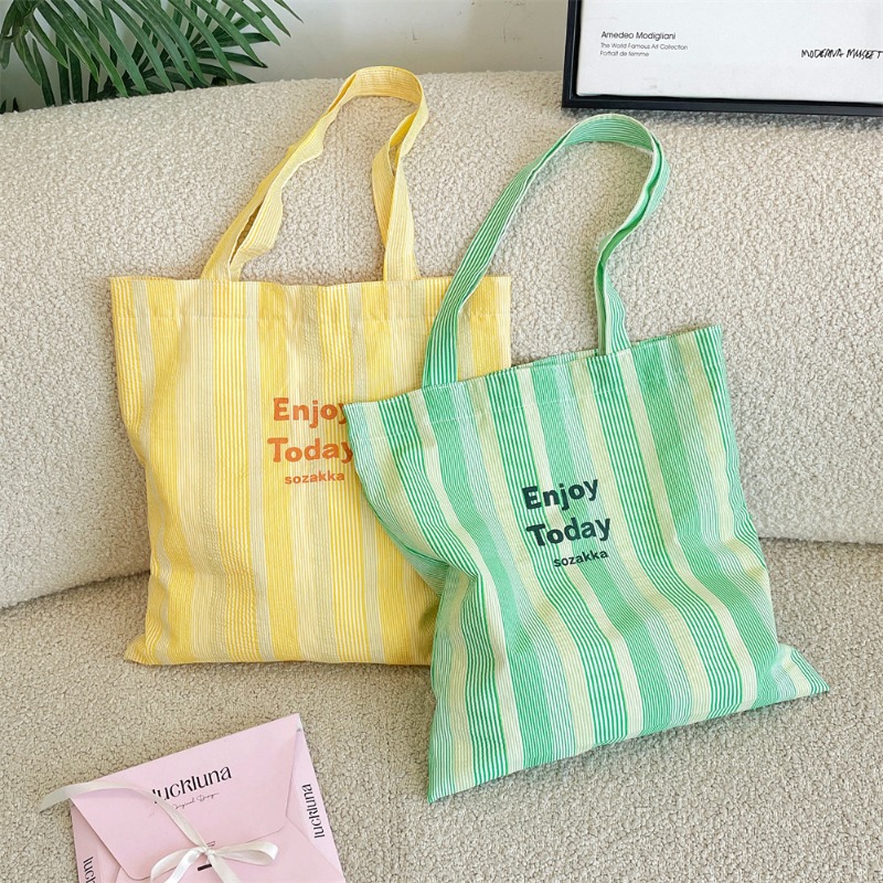 1pcs6552 limon sarısı çizgili  - Tote Bag Canvas Print incelemesi ve fiyatı