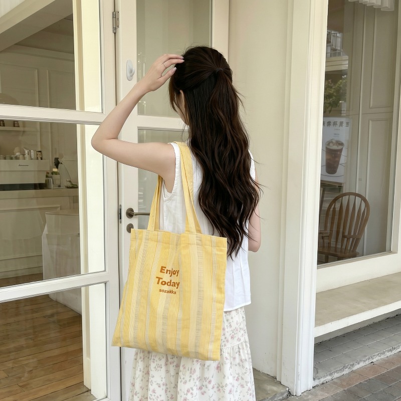 1pcs6552 limon sarısı çizgili  - Tote Bag Canvas Print incelemesi ve fiyatı