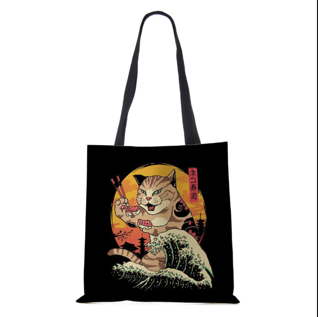 Sevimli Kedi Tote Çanta Japon  - Tote Bag Canvas Print incelemesi ve fiyatı