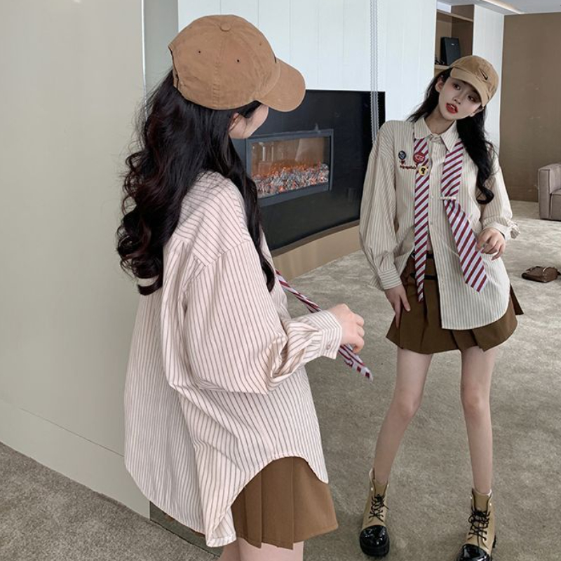 Çizgili gömlek kadınlar Baggy  - Street Fashion Baggy incelemesi ve fiyatı